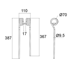 Schwaderzinken für Heuwender rechts KUHN 58740700 GW370D - Nachbau