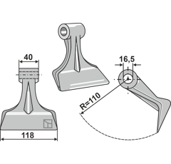 Marteau pour broyeur 118x40mm KVERNELAND MA6402076 Adaptable Blacksteel©