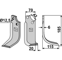Lame droite pour Fraise/Rotavator SICMA 4811400 adaptable