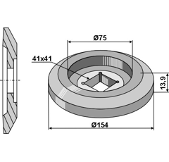 Bride intérieure Ø154 x 13,9 mm pour arbre carré 40 x 40 mm adaptable - BlackSteel©