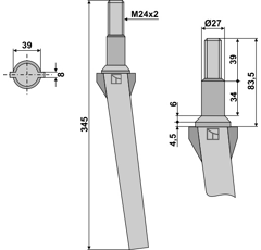 Dent Tige 27 mm pour herse rotative VIGOLO adaptable - Blacksteel©