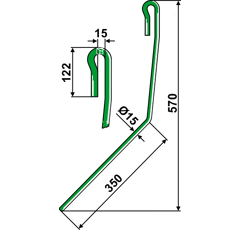 Griffe Ø15 mm gauche pour semoir AMAZONE 959334 adaptable 