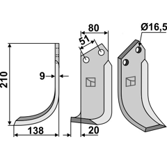 Lame gauche pour Fraise/Rotavator HOWARD 9950 adaptable - Blacksteel©