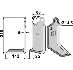 Lame gauche pour Fraise/Rotavator MASCHIO/GASPARDO 01110429 adaptable 