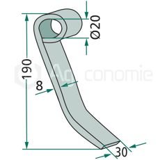 Fléau pour broyeur 195 x 30 mm KVERNELAND MA6401077 adaptable