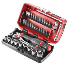 Coffret de 28 pièces douilles et accessoires cliquet à manche rotatif 1/4" | FACOM