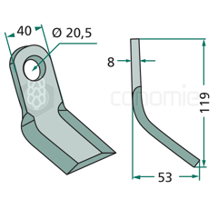 Fléau 119 x 40 mm pour broyeur ZANON adaptable