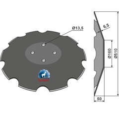 Disque crénelé ∅510x6,5 pour déchaumeur JOHN DEERE NS90340002 adaptable - Blacksteel©