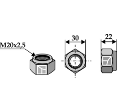 Ecrou hexagonal M20 x 2,5 mm pour broyeur KUHN J0912004 adaptable