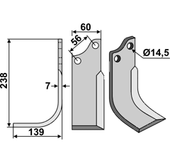 Fräsmesser Links 238 x 60 Baroni Nachbau