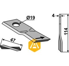 Couteau rotatif droit pour faucheuse CLAAS/RENAULT 952043-0 adaptable - BlackSteel©