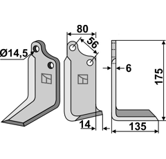 Lame droite 175 x 80 x 6 mm pour Fraise/Rotavator MASCHIO/GASPARDO 02108430 adaptable - Blacksteel©