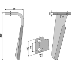 Dent droite pour herse rotative FALC 522036 adaptable