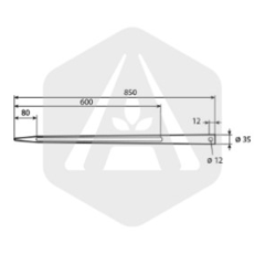 Dent de fourche profil H percé 850 mm - Ø 35 mm adaptable