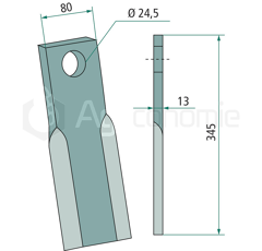 Couteau droit pour broyeur 345x80mm HYMACH adaptable 