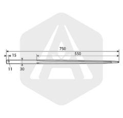 Dent de fourche cruciforme percée 750 mm - Ø 30 mm adaptable