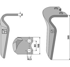 Dent droite pour herse rotative PEGORARO 007869 adaptable 