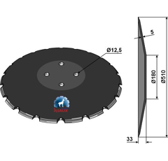 Gewölbte Scheibe - Gezahnt Ø510x5 - C ± 1mm, Vierkantw. - Stärke 5 - Durchm. 510 - Mehrere Marken