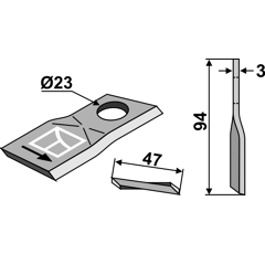 Couteau vrillé gauche pour MORTL T673L adaptable - Blacksteel©