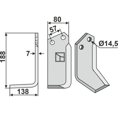 Lame gauche pour Fraise/Rotavator KRONE 363950 adaptable
