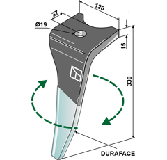 Dent droite DURAFACE pour herse rotative AMAZONE 967495 adaptable - Blacksteel©