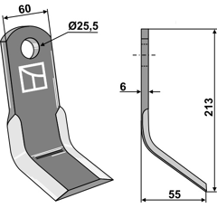 Couteau Y pour broyeur  213 x 60 x 6 mm LAGARDE adaptable - BlackSteel©