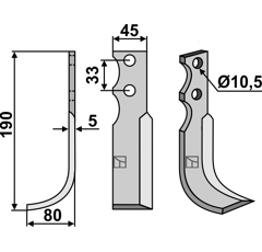 Lame gauche pour Fraise/Rotavator GOLDONI MT14 adaptable -