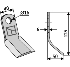 Couteau Y pour broyeur 125 x 40 mm BUCHER 155130170 adaptable  - BlackSteel©