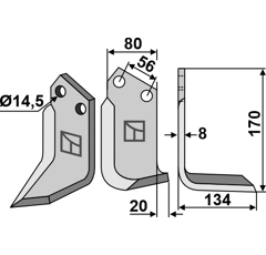 Lame droite pour Fraise/Rotavator TORTELLA 2985214 adaptable -