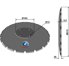 Disque crénelé ∅510x5,5 pour déchaumeur VOGEL & NOOT VNCV008008 adaptable - Blacksteel©