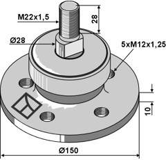 Lager Ø150 5 Loch M12 x 1,25 Lochkreis 110 mm – Nachbau  