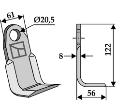 Couteau équerre pour broyeur 122x61mm PERFECT adaptable - Blacksteel©