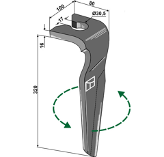 Dent gauche pour herse rotative RABE 8437602 adaptable