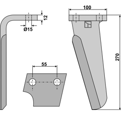 Kreiseleggenzinken links 270 x 12 mm für Kreiselegge PERUGINI Nachbau