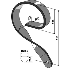 Dent à ressort gauche pour cover crops courts 515 mm adaptable - BlackSteel©
