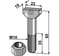 Bulón de cabeza rectangular M10 x 65 mm para rotavator RG00031301 FALC - RAU adaptable