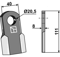 Couteau droit pour broyeur AGRIMASTER 3007853 adaptable - Blacksteel©