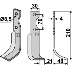 Lame droite 210 x 30 mm pour Fraise/Rotavator AGRIA 17223 adaptable -