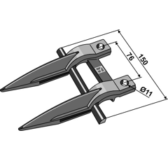 Doigt double pour barre de coupe NEW HOLLAND 80379720 adaptable - BlackSteel©