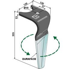 Dent gauche DURAFACE pour herse rotative AMAZONE 962338 adaptable - Blacksteel©