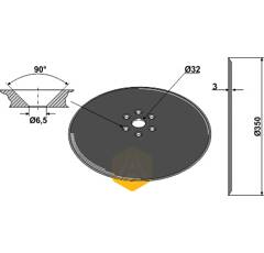 Disque lisse Ø 350 x 3 mm pour semoir KUHN N02502AO adaptable - BlackSteel©