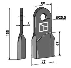 Fléau droit pour broyeur 155 x 8 mm RÖLL 650324 adaptable