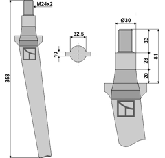 Dent Tige 30 mm pour herse rotative REMAC adaptable - Blacksteel©