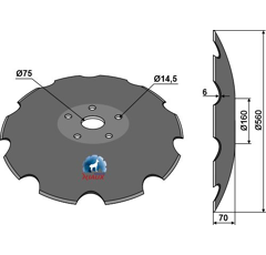 Disque crénelé ∅560x6 pour déchaumeur ∅ 75 adaptable 