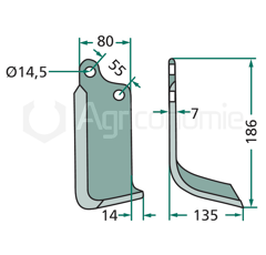 Lame droite 186 x 135 x 7 mm pour fraise SICMA SM adaptable