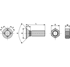 Pflugschraube 7/16" UNC x 40 und Sechskantmutter Europäische EA-Qualität