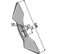 Doppelkernschar für Grubber 135 x 20 x 440 mm – Nachbau