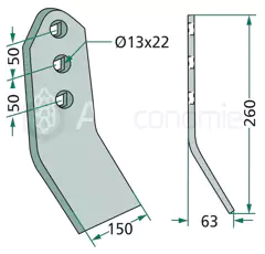Soc pour dent niveleuse 260x150 mm pour semoir LEMKEN 3375487 adaptable