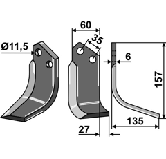 Fräsmesser Rechts 157 x 60 Agrator, Agric Nachbau