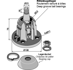 Palier de disco 108 mm M20 para cultivador adaptable